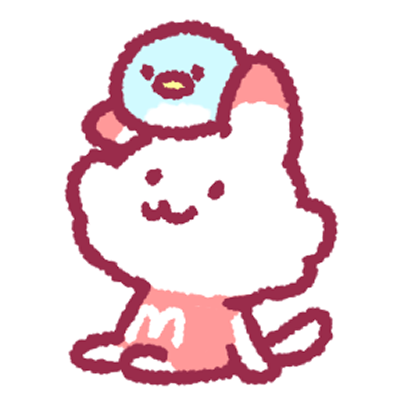 Miya and Pipou - Miya, a cute white creature mix of cat, fox and rabbit, together with Pipou, a small round blue bird